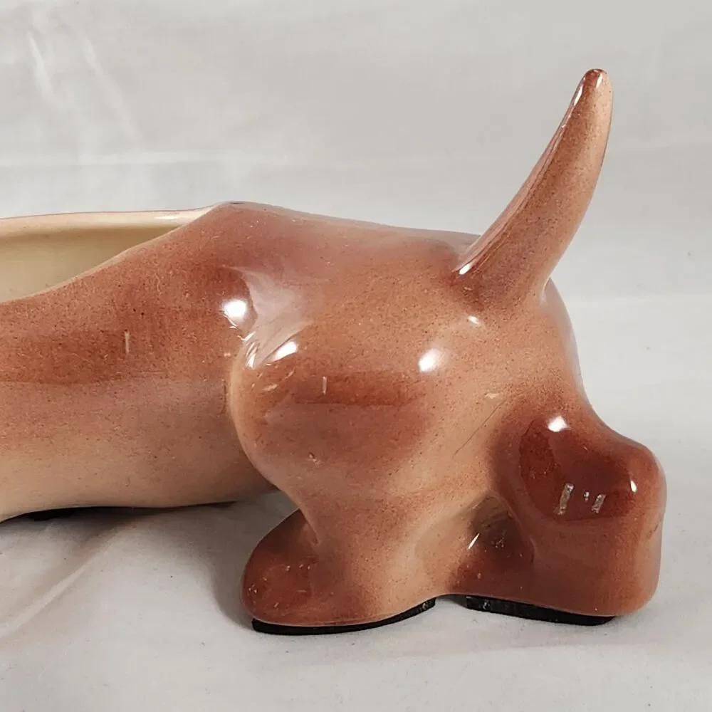 Vtg Mid Century Brown Porcelain Dachshund Planter Dog MCM Ceramic 8